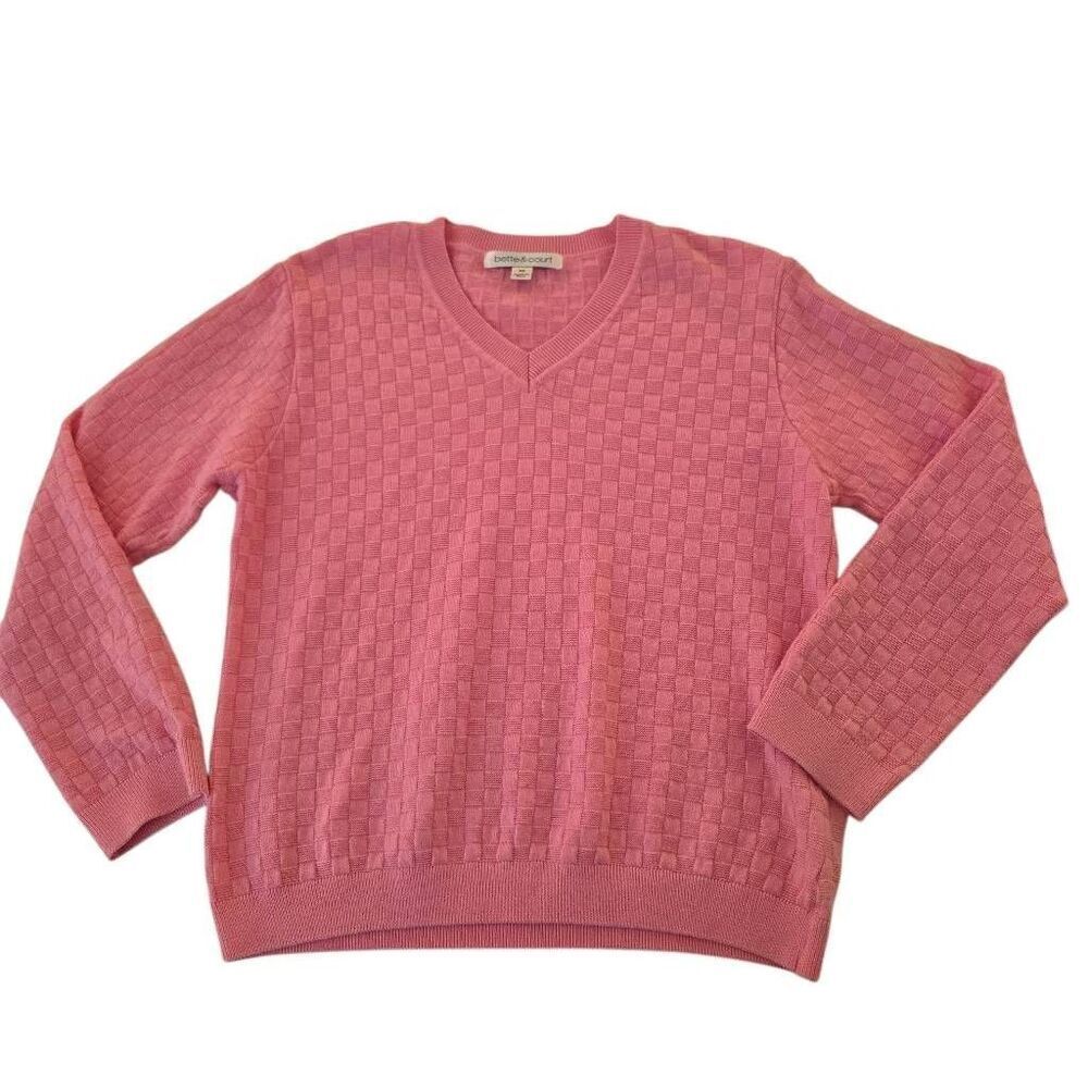 Bette & Court Womens Basket Weave Pink Cotton Pullover Golf Sweater Medium